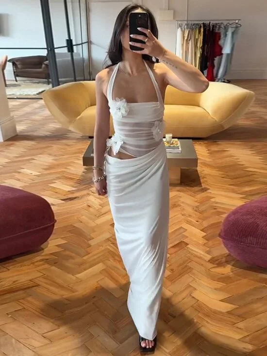 Sophisticated Coquette Aesthetic Halter Dress - Picture 2 of 10